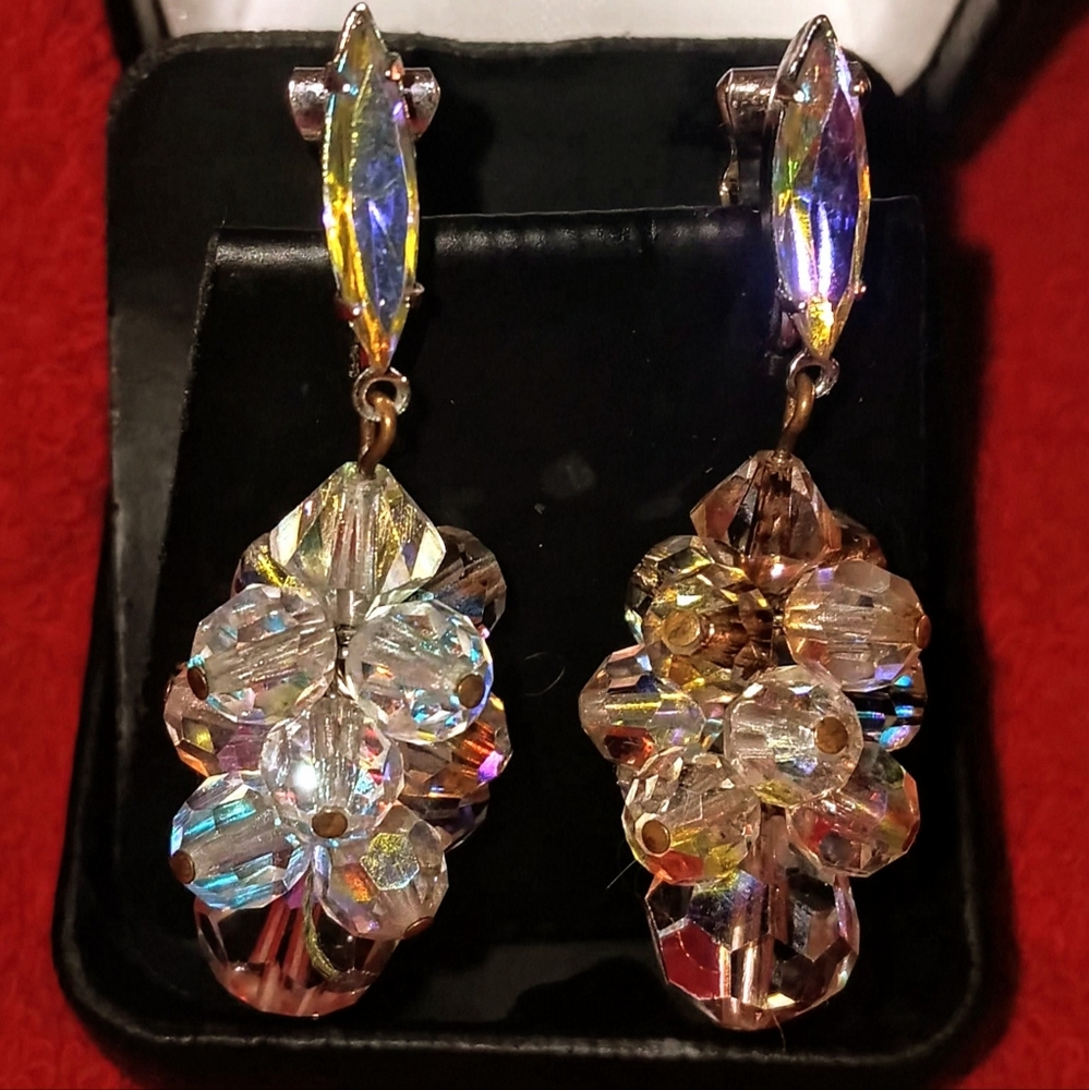 Vintage Lewis Segal Aurora Borealis Crystal Clip-On Earrings